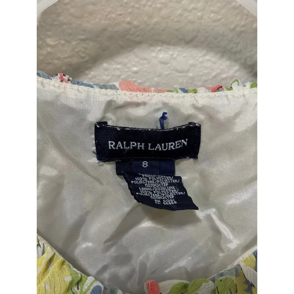 Adorable! Girls Ralph Lauren Girls Floral Summer Dress Ruffles Lined, size 8